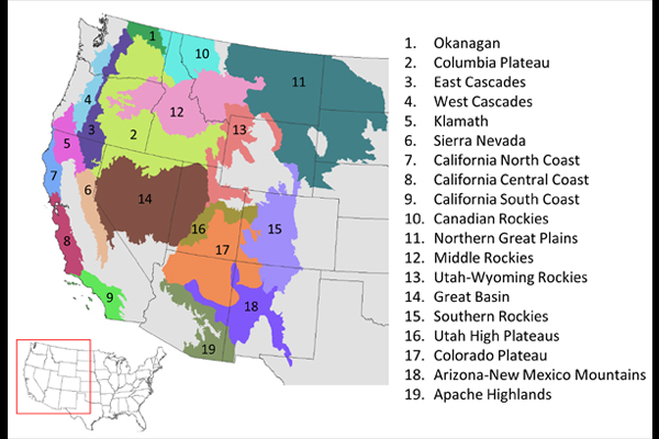 Map of large scale fires in the Western United States.