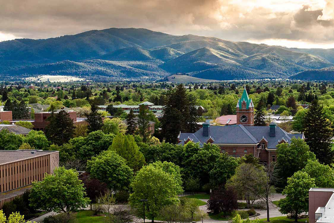 Looking down from Mount Sentinel at the rear side of the University of Montana main hall